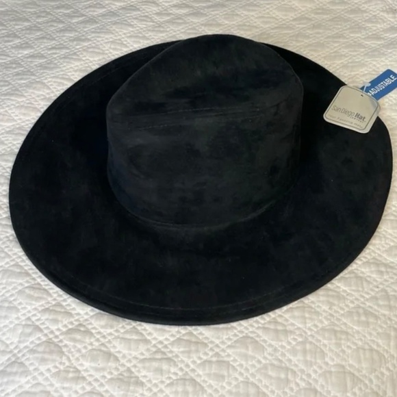 Anthropologie Hat Womens Fedora Black Suede Adjustable NEW main image 3